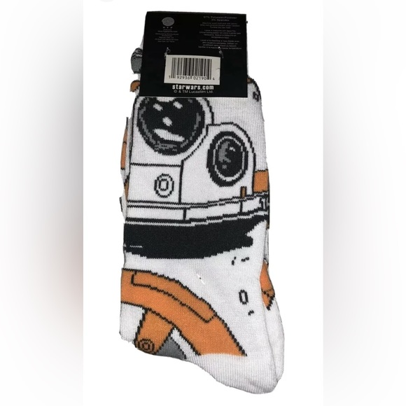 Star Wars R2D2 BB8 Crew Socks 2 Pair Men 6-12 White Blue w Droids  POTF Jedi NEW - Picture 2 of 9